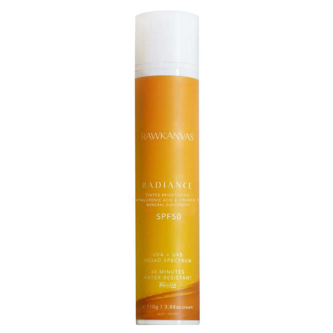 Radiance: Tinted Brightening Hyaluronic Acid & Vitamin C Mineral Sunscreen SPF50 - RAWKANVAS NZ